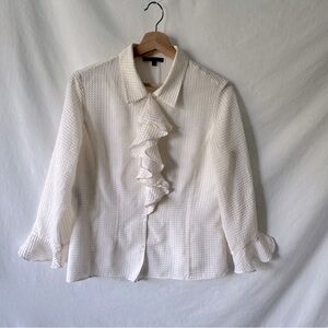 Vintage Anne Klein Silk White Ruffled Women's Blouse